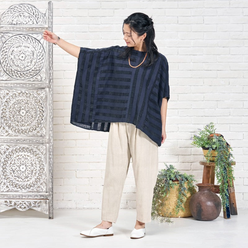 Cotton Linen Stripe Stone Wash Pullover