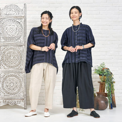 Cotton Linen Stripe Stone Wash Pullover