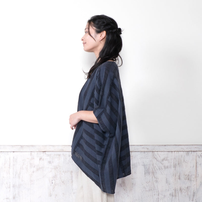 Cotton Linen Stripe Stone Wash Pullover