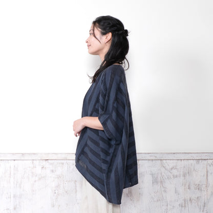 Cotton Linen Stripe Stone Wash Pullover