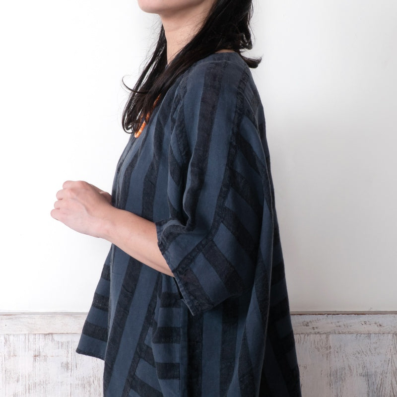 Cotton Linen Stripe Stone Wash Pullover