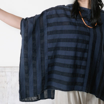 Cotton Linen Stripe Stone Wash Pullover