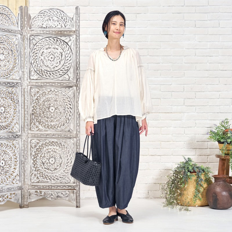 Cotton Gauze Shirring Gather Pullover