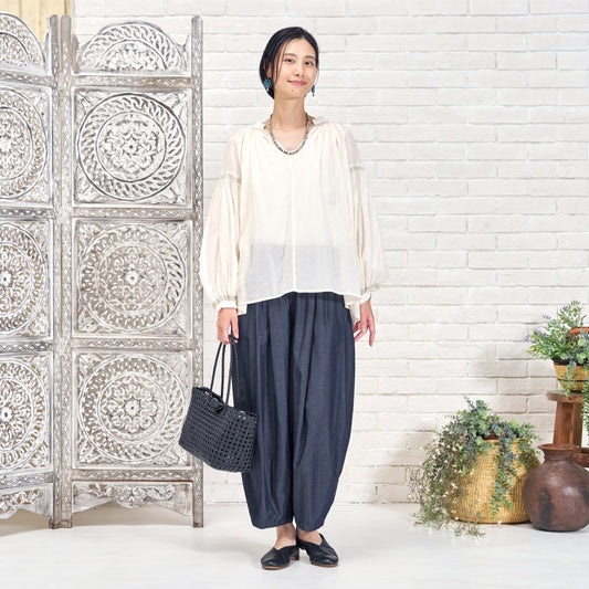 Cotton Gauze Shirring Gather Pullover