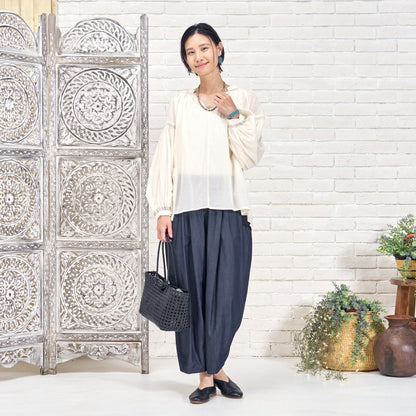 Cotton Gauze Shirring Gather Pullover