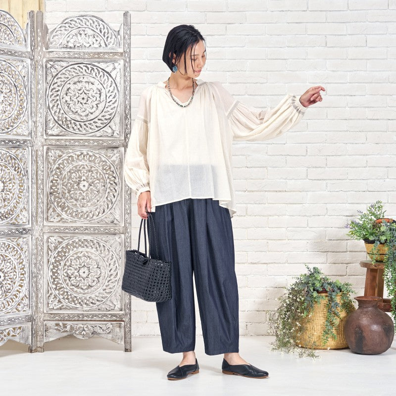 Cotton Gauze Shirring Gather Pullover