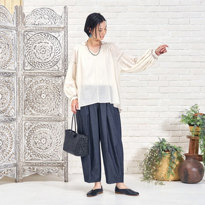 Cotton Gauze Shirring Gather Pullover