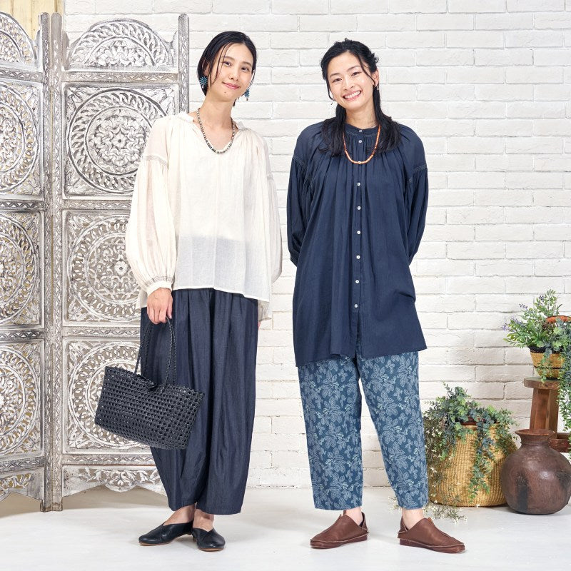 Cotton Gauze Shirring Gather Pullover