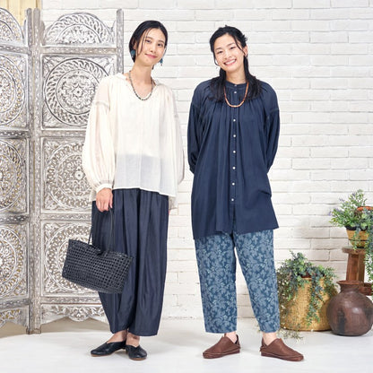 Cotton Gauze Shirring Gather Pullover