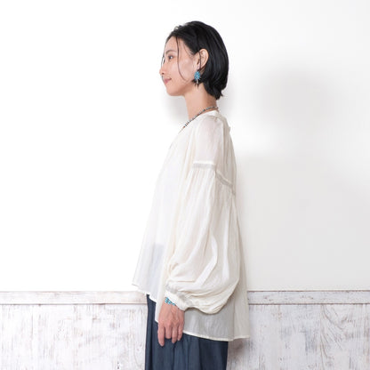 Cotton Gauze Shirring Gather Pullover