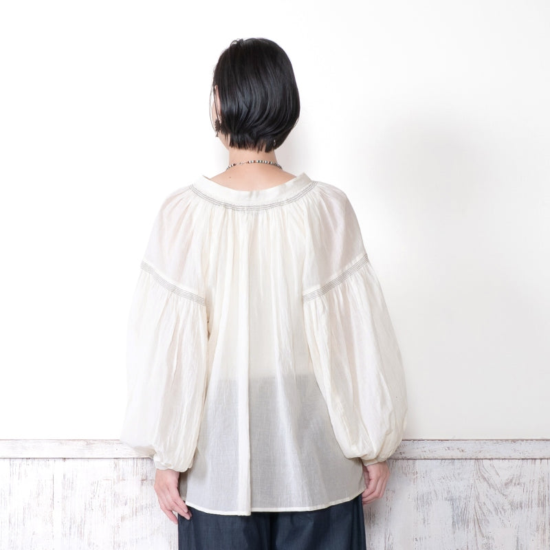 Cotton Gauze Shirring Gather Pullover