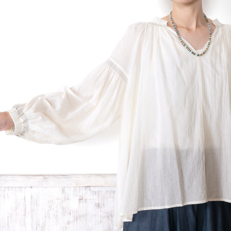 Cotton Gauze Shirring Gather Pullover