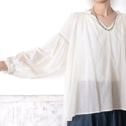 Cotton Gauze Shirring Gather Pullover
