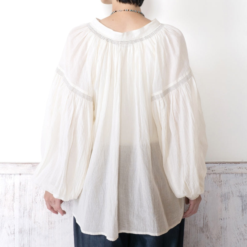 Cotton Gauze Shirring Gather Pullover