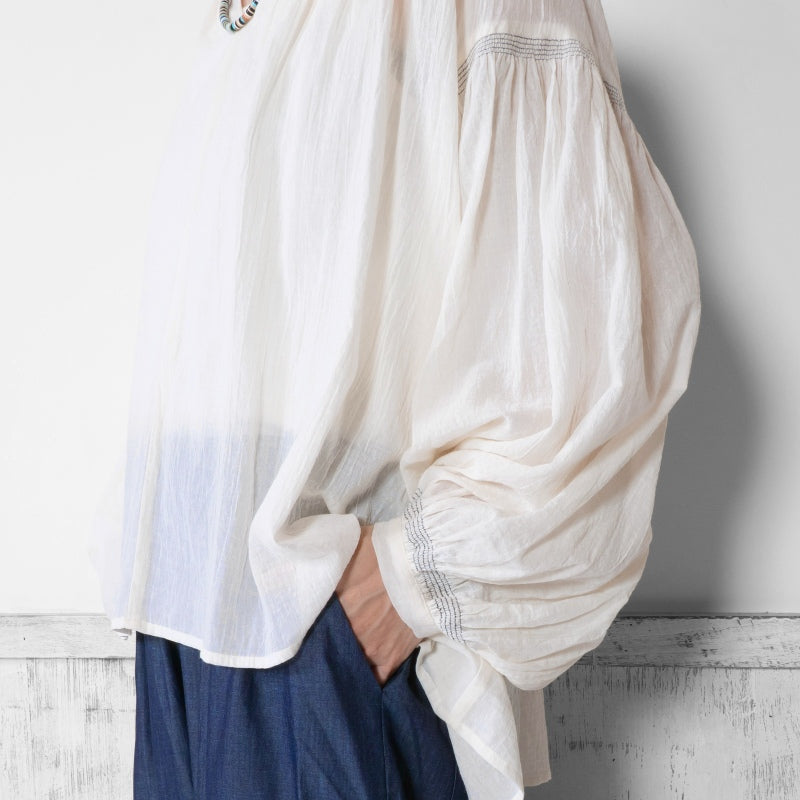 Cotton Gauze Shirring Gather Pullover