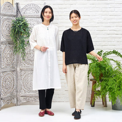 Cotton Dot Lace Combo Pullover