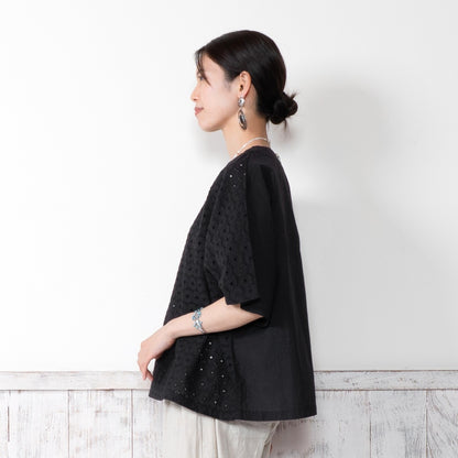 Cotton Dot Lace Combo Pullover