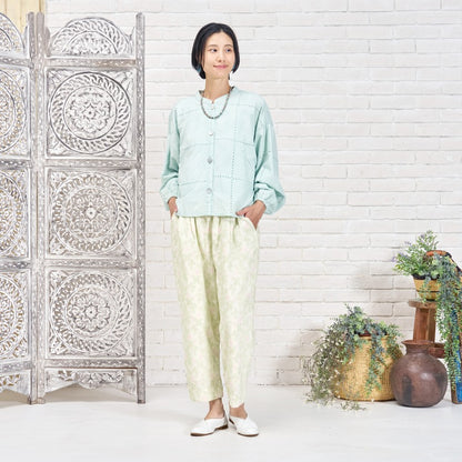 Leaf Embroidered Tapered Pants