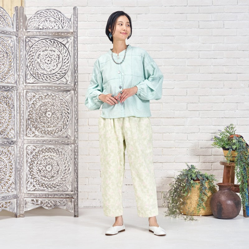 Leaf Embroidered Tapered Pants