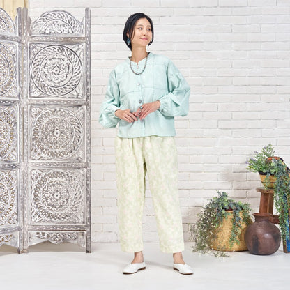Leaf Embroidered Tapered Pants