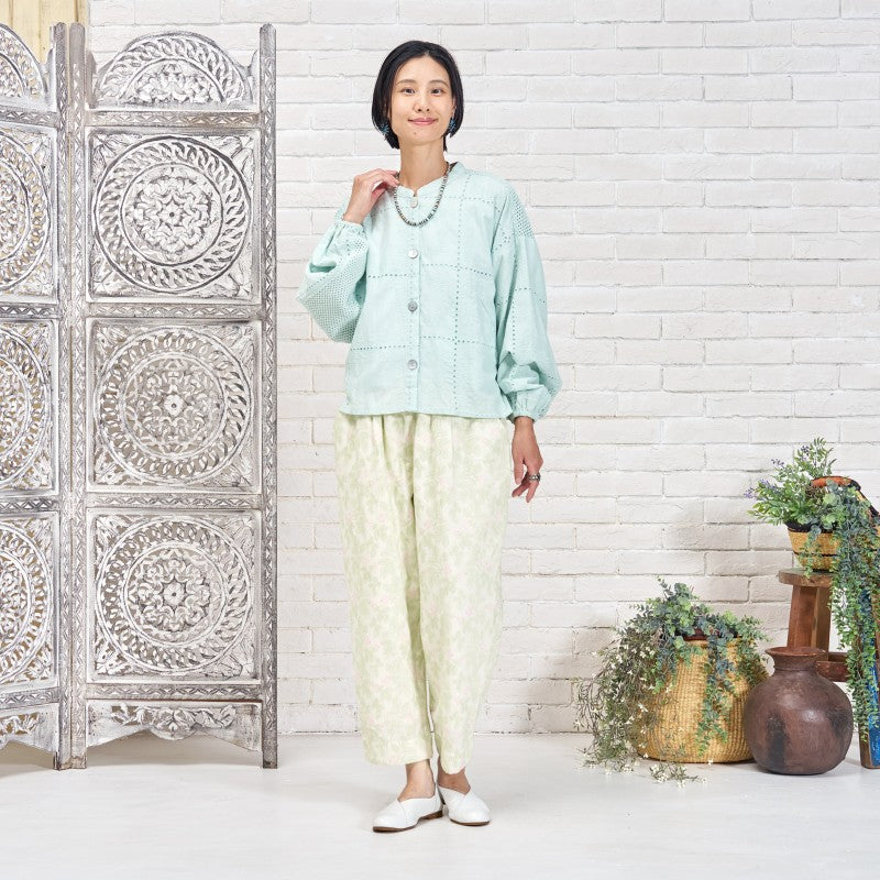 Leaf Embroidered Tapered Pants