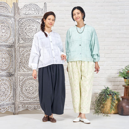 Leaf Embroidered Tapered Pants
