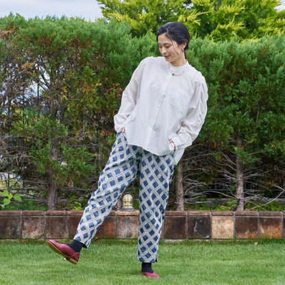 Denim Cross Embroidered Tapered Pants