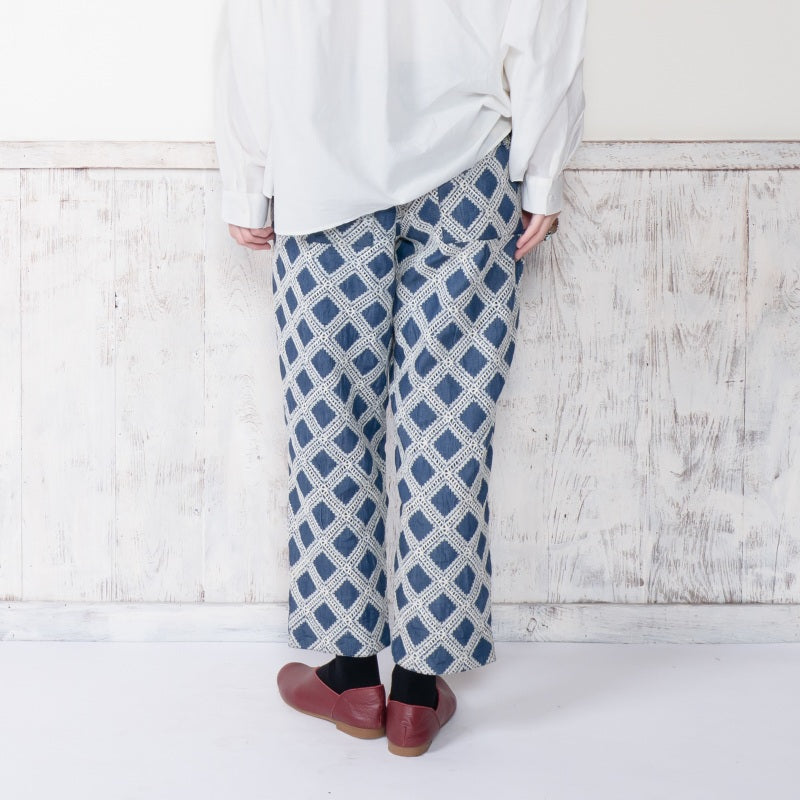 Denim Cross Embroidered Tapered Pants