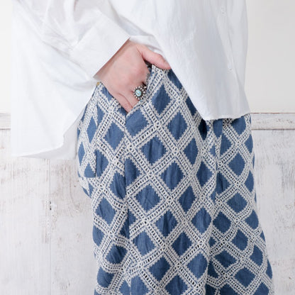 Denim Cross Embroidered Tapered Pants