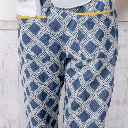Denim Cross Embroidered Tapered Pants