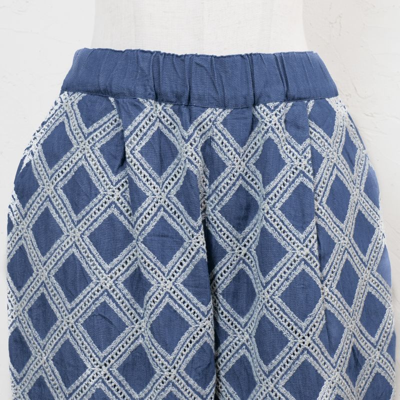 Denim Cross Embroidered Tapered Pants