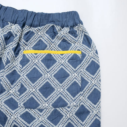 Denim Cross Embroidered Tapered Pants
