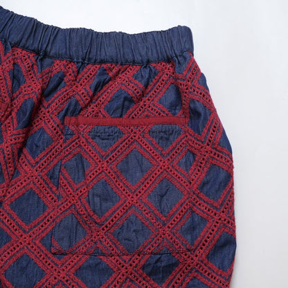 Denim Cross Embroidered Tapered Pants