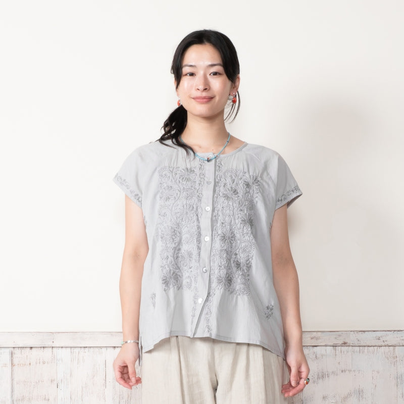 Cotton Lucknow Embroidery Sleeveless Blouse N