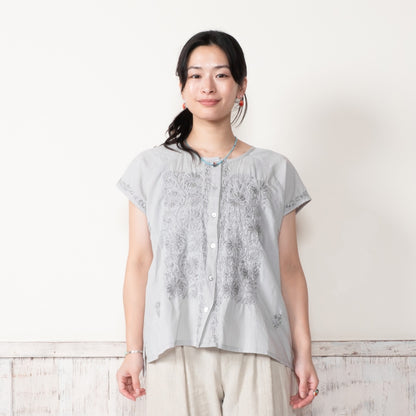 Cotton Lucknow Embroidery Sleeveless Blouse N