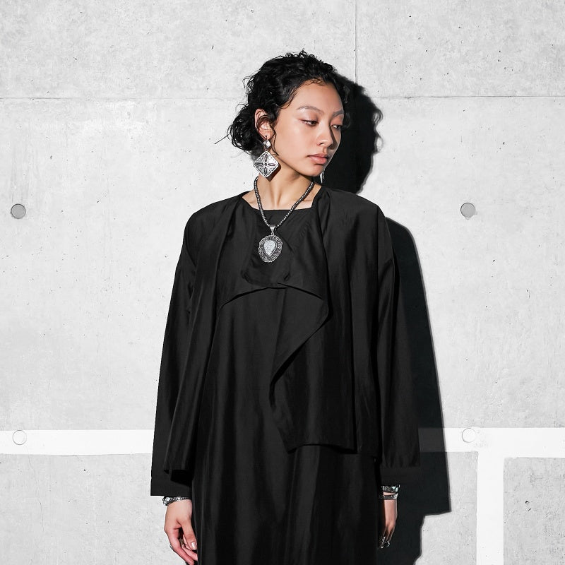 Cotton Silk Drape Collar Jacket
