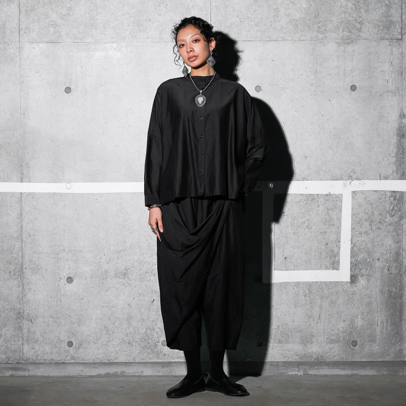 Cotton Silk Drop Sleeve Wide Blouse