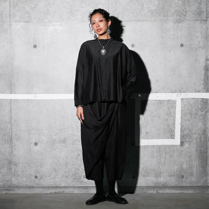 Cotton Silk Drop Sleeve Wide Blouse