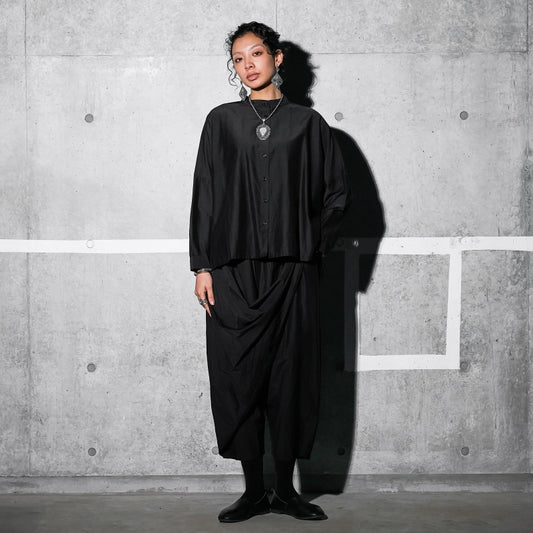 Cotton Silk Drop Sleeve Wide Blouse