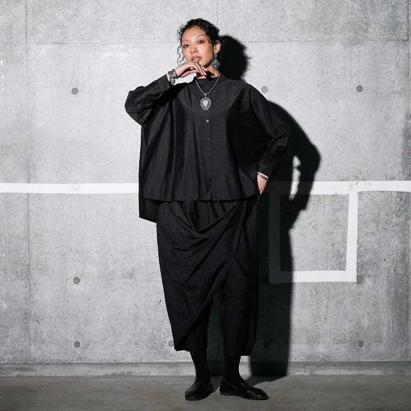 Cotton Silk Drop Sleeve Wide Blouse