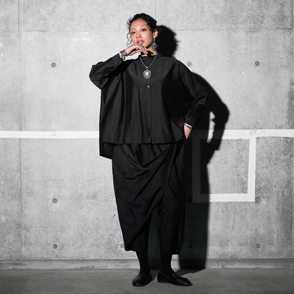 Cotton Silk Drop Sleeve Wide Blouse