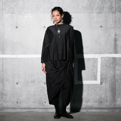 Cotton Silk Drop Sleeve Wide Blouse