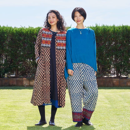 Afghan Style Embroidery + Print Front-Opening Dress