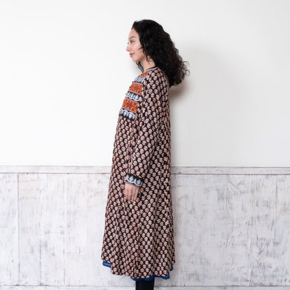 Afghan Style Embroidery + Print Front-Opening Dress