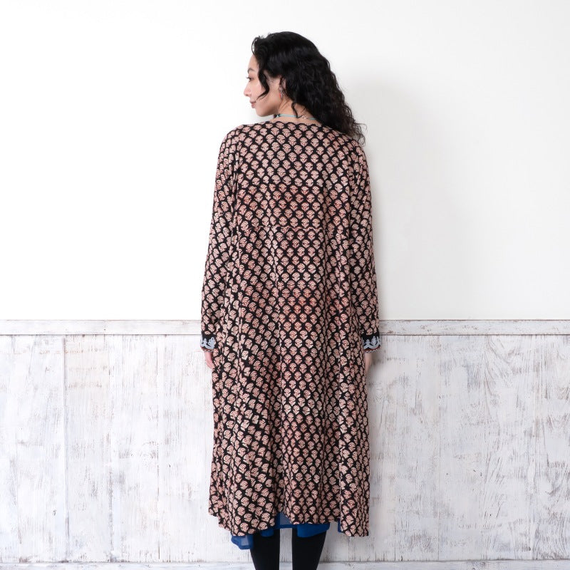 Afghan Style Embroidery + Print Front-Opening Dress