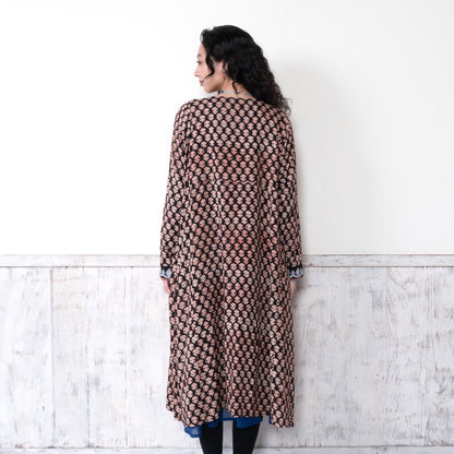 Afghan Style Embroidery + Print Front-Opening Dress