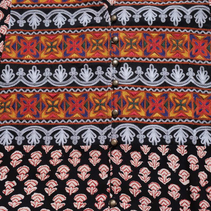 Afghan Style Embroidery + Print Front-Opening Dress