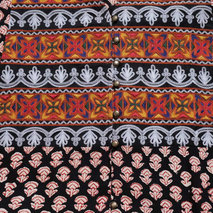Afghan Style Embroidery + Print Front-Opening Dress