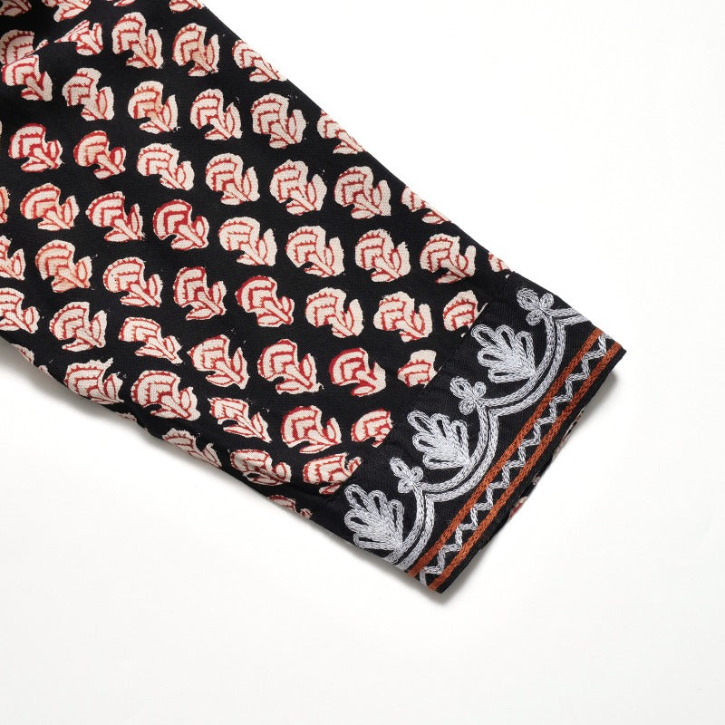 Afghan Style Embroidery + Print Front-Opening Dress