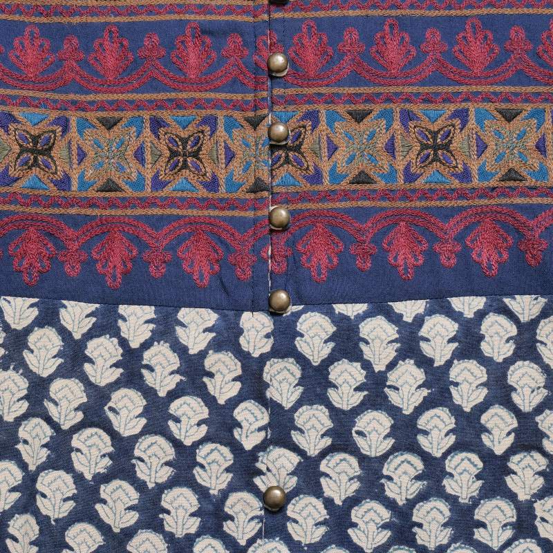 Afghan Style Embroidery + Print Front-Opening Dress